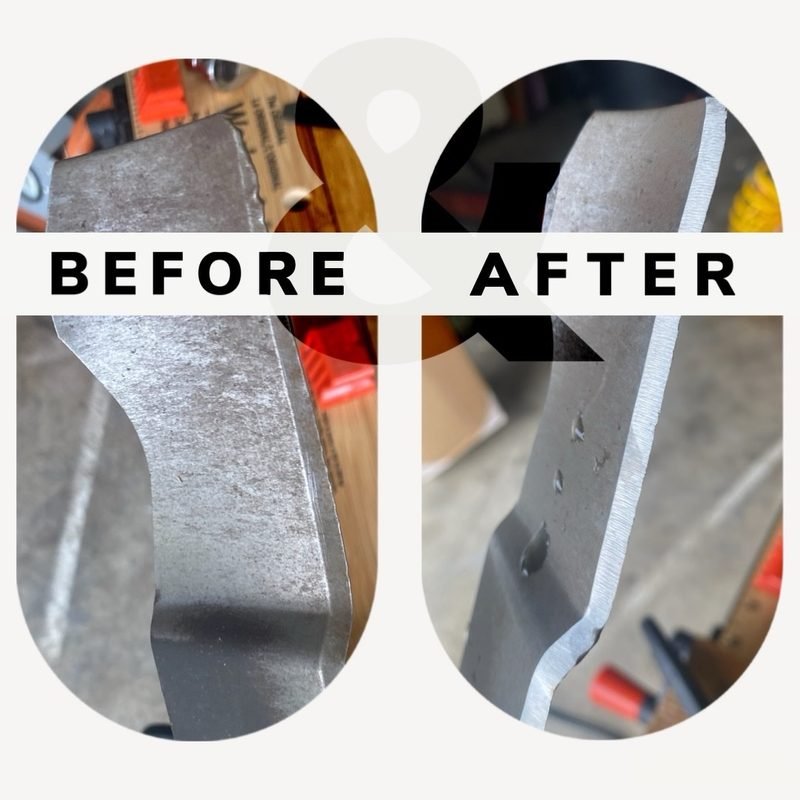 Before and after mower blade sharpening